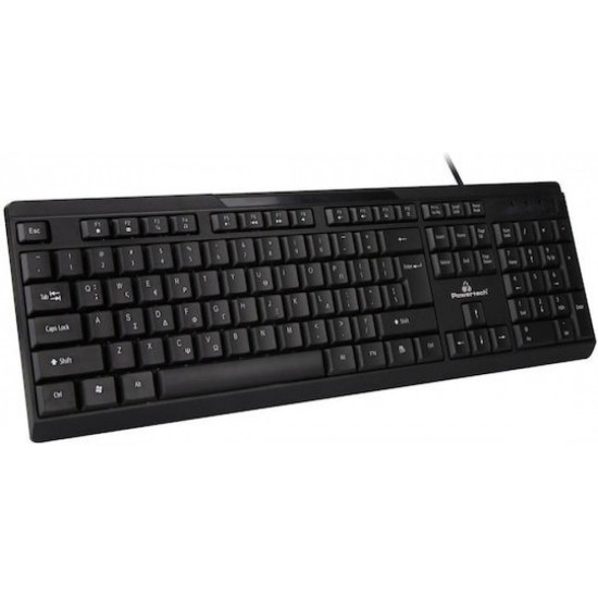 POWERTECH πληκτρολόγιο PT-1069, ενσύρματο, multimedia, EN/GR, μαύρο