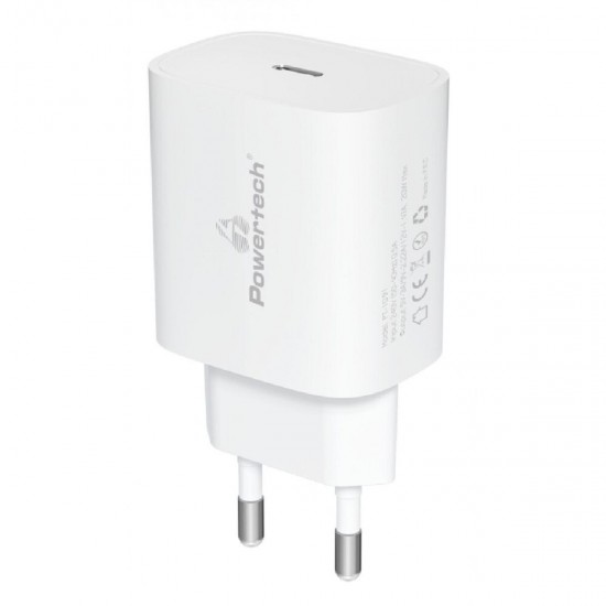 Powertech (PT-1091) Φορτιστής Χωρίς Καλώδιο με Θύρα USB-C 20W Power Delivery Λευκός