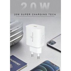 Powertech (PT-1091) Φορτιστής Χωρίς Καλώδιο με Θύρα USB-C 20W Power Delivery Λευκός