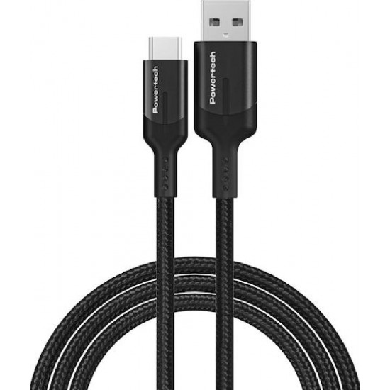 Powertech Braided USB 3.2 Cable USB-C male - USB-A 60W PD Μαύρο 1m PTR-0134
