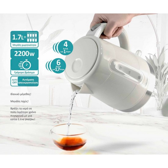 Bruno βραστήρας νερού BRN-0142 1.7L 2200W λευκό-γκρι