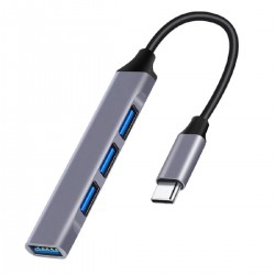Powertech (PT-1113) USB hub 4x θυρών 5Gbps, USB-C - Γκρι