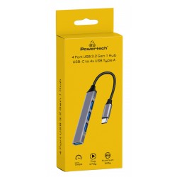 Powertech (PT-1113) USB hub 4x θυρών 5Gbps, USB-C - Γκρι