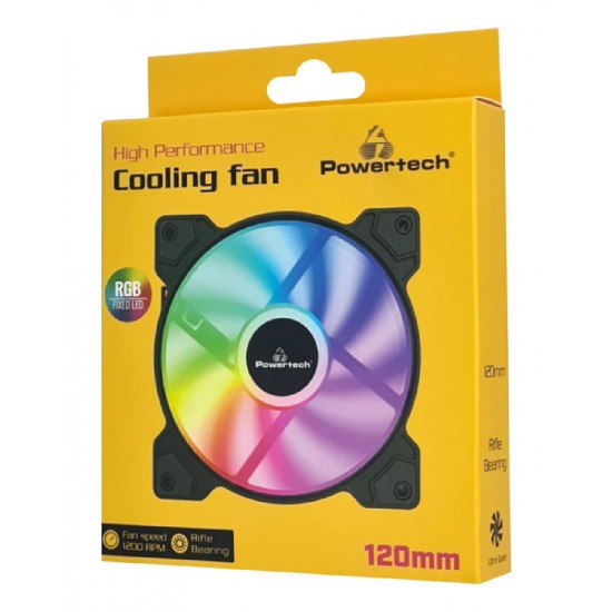 Powertech PT-1170 Case Fan 120mm με RGB Φωτισμό και Σύνδεση 3-Pin / 4-Pin Molex Black
