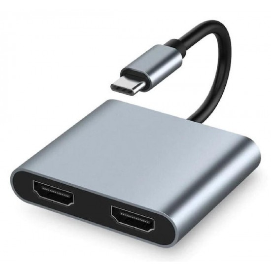 Powertech USB-C Docking Station με HDMI 4K και σύνδεση 2 Οθονών Γκρι (CAB-UC083)