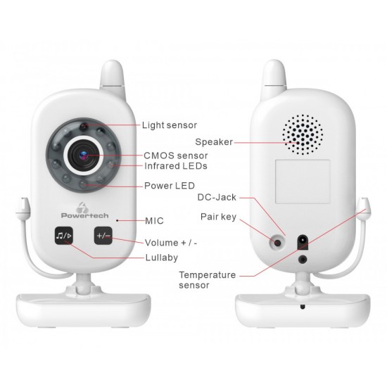 Powertech (PT-1186) Λευκή Ασύρματη Ενδοεπικοινωνία Μωρού με Κάμερα & Οθόνη 2.4