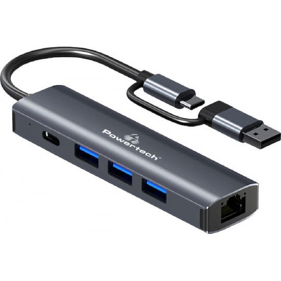 Powertech 5-in-1 USB Hub with Ethernet (PTR-0150) Γκρι