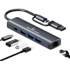 Powertech 5-in-1 USB Hub with Ethernet (PTR-0150) Γκρι