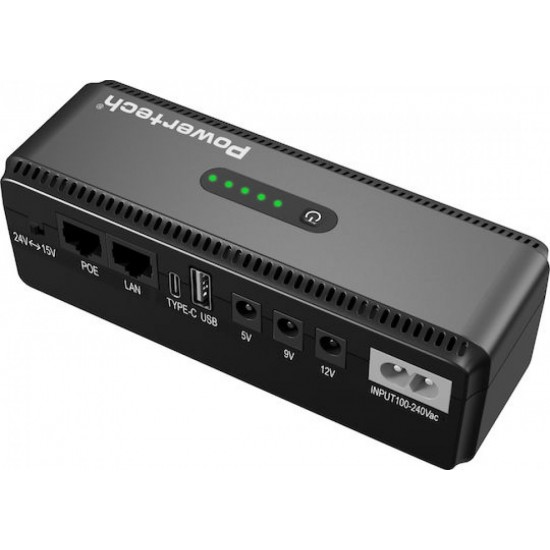 Powertech Mini DC UPS 18W 8800mAh 3x DC, USB/USB-C/LAN/POE (PT-1436) Mαύρο