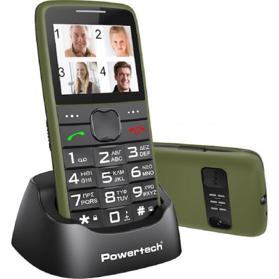 Powertech Eco V2 PTM-42 Dual SIM Κινητό με Μεγάλα Κουμπιά Χακί