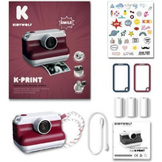 Kidywolf Instant Camera with Thermal Printer (KDW-182693) Red