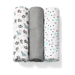 Babyono Πάνες Αγκαλιάς από Μουσελίνα Γκρι 70x70εκ. 3τμχ