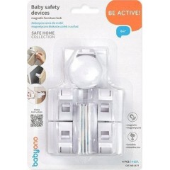 Babyono Μαγνητική Κλειδαριά για Ντουλάπια και Συρτάρια 4τμχ (BN1577) Λευκή