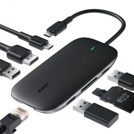 Aukey 8-in-1 USB-C Hub with 100W PD (CB-C71) Black Aukey 8-in-1 USB-C Hub with 100W PD (CB-C71) Black