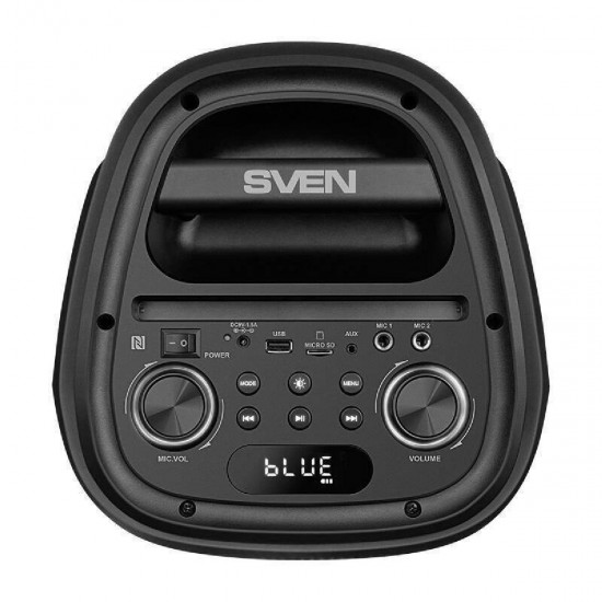 SVEN PS-800/SV-021719 black, 2.0 portable Party speaker 2x50W(RMS),backlight,Karaoke,TWS,Bluetooth,FM,USB,microSD,LED-display