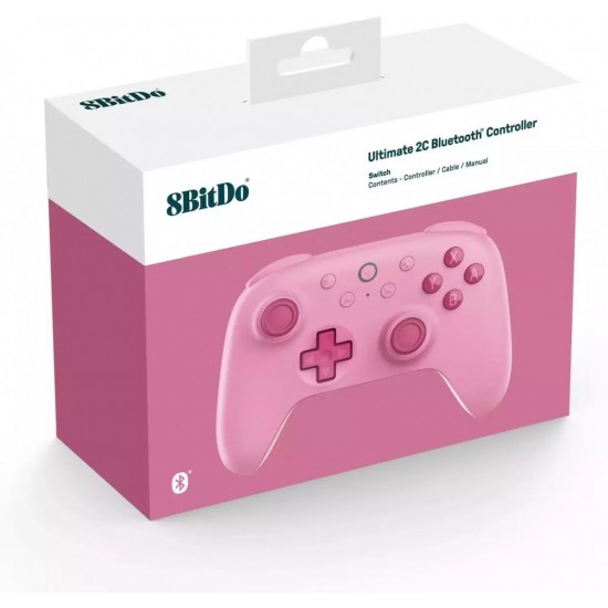8BitDo Ultimate 2C Bluetooth Controller για Switch (Hall Effect Μοχλοί/Δόνηση Rumble/Turbo) Pink