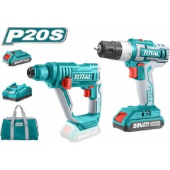 Total Σετ Δραπανοκατσάβιδο & Πιστολέτο 20V με 2 Μπαταρίες 2Ah και Θήκη (TCKLI2008)