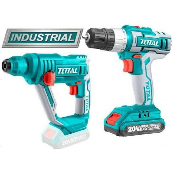 Total Σετ Δραπανοκατσάβιδο & Πιστολέτο 20V με 2 Μπαταρίες 2Ah και Θήκη (TCKLI2008)