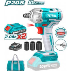 Total Brushless Μπουλονόκλειδο 20V 2x2Ah με Υποδοχή 1/2