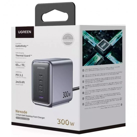 Ugreen Βάση Φόρτισης GaN με Θύρα USB-A και 4 Θύρες USB-C 300W Power Delivery (90903B) Black