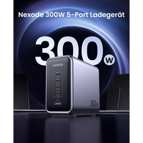 Ugreen Βάση Φόρτισης GaN με Θύρα USB-A και 4 Θύρες USB-C 300W Power Delivery (90903B) Black