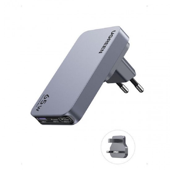 Ugreen Nexode Pro Φορτιστής Χωρίς Καλώδιο GaN με Θύρα USB-A και 2 Θύρες USB-C 65W (25356) Γκρι