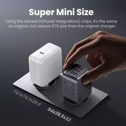 Ugreen Φορτιστής GaN με Θύρα USB-A και 2 Θύρες USB-C και Καλώδιο USB-C - USB-C 65W Power Delivery/Quick Charge 4.0 (25871) Γκρι