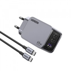 Ugreen Φορτιστής GaN με Θύρα USB-A και 2 Θύρες USB-C και Καλώδιο USB-C - USB-C 65W Power Delivery/Quick Charge 4.0 (25871) Γκρι