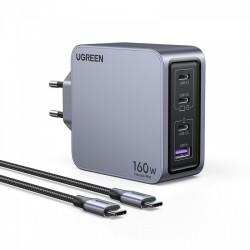 Ugreen Φορτιστής GaN με Θύρα USB-A και 3 Θύρες USB-C και Καλώδιο USB-C - USB-C 160W Power Delivery (25877) Μαύρο