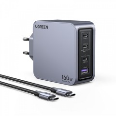 Ugreen Φορτιστής GaN με Θύρα USB-A και 3 Θύρες USB-C και Καλώδιο USB-C - USB-C 160W Power Delivery (25877) Μαύρο