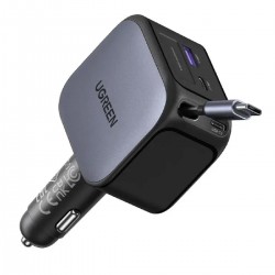 Ugreen EC604 Φορτιστής Αυτοκινήτου 145W 3A με Θύρες 1xUSB 1xType-C με Καλώδιο Ενσωματωμένο (55910B) Γκρι