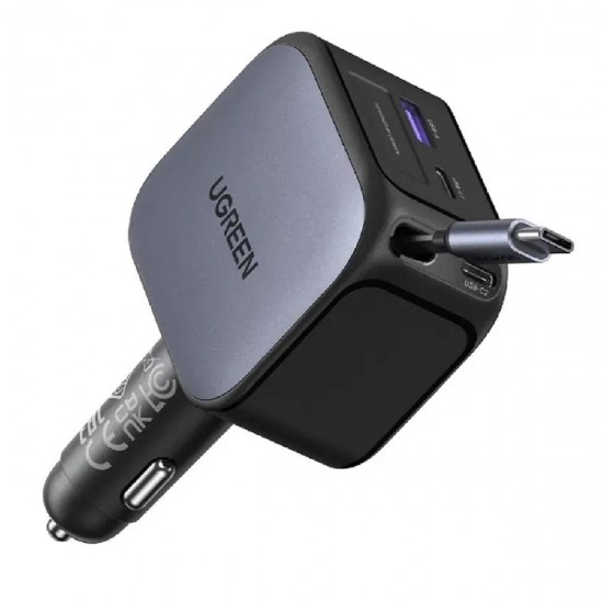 Ugreen EC604 Φορτιστής Αυτοκινήτου 145W 3A με Θύρες 1xUSB 1xType-C με Καλώδιο Ενσωματωμένο (55910B) Γκρι