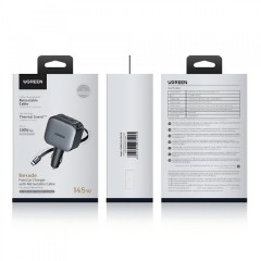 Ugreen EC604 Φορτιστής Αυτοκινήτου 145W 3A με Θύρες 1xUSB 1xType-C με Καλώδιο Ενσωματωμένο (55910B) Γκρι