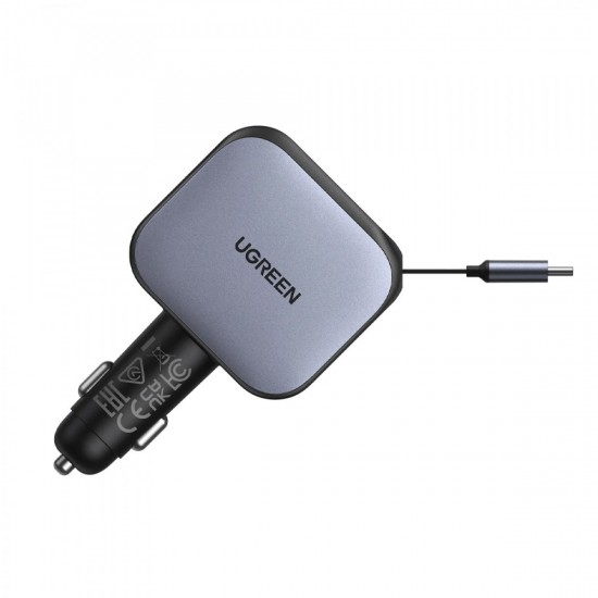 Ugreen EC604 Φορτιστής Αυτοκινήτου 145W 3A με Θύρες 1xUSB 1xType-C με Καλώδιο Ενσωματωμένο (55910B) Γκρι