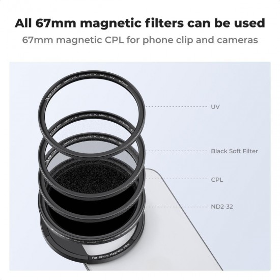 K&F Concept 67mm Clip-On Magnetic ND2-32 Filter Kit For Mobile Phones (KF01.2674)