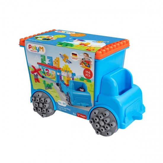 Hape Τουβλάκια PolyM Count And Play With The Tow Truck για 1.5-5 Ετών 114τμχ