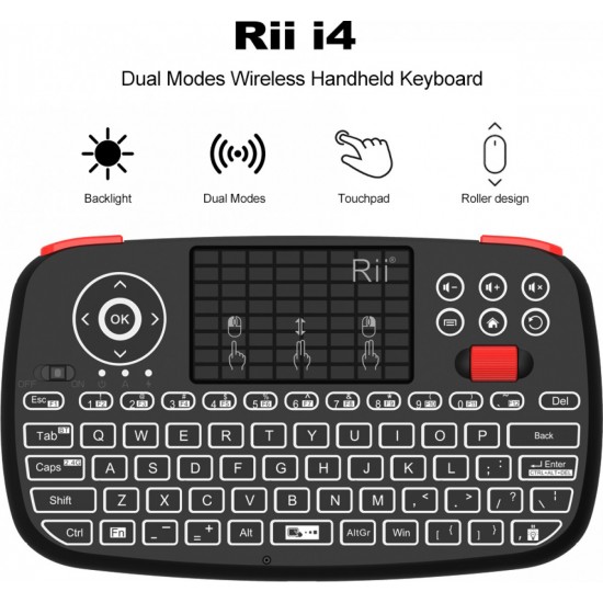 Rii I4 Ασύρματο Mini Πληκτρολόγιο με Touchpad Αγγλικό US (RT-MINII4) Μαύρο