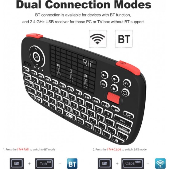 Rii I4 Ασύρματο Mini Πληκτρολόγιο με Touchpad Αγγλικό US (RT-MINII4) Μαύρο