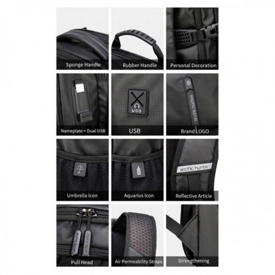 Arctic Hunter (B00388-GY) Γκρι Αδιάβροχη Τσάντα Πλάτης για Laptop 15.6