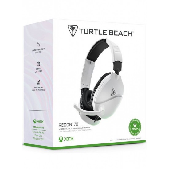 Turtle Beach Recon 70 Over Ear Gaming Headset με σύνδεση 3.5mm για Nintendo Switch / PC / PS4 / PS5 / XBOX Λευκό