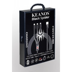Keanos LED USB to Type-C / micro USB Cable 1.2m Μαύρο