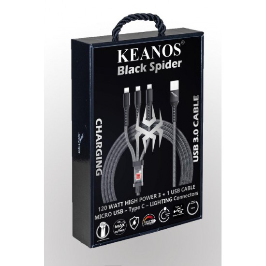Keanos LED USB to Type-C / micro USB Cable 1.2m Μαύρο