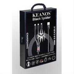 Keanos LED USB to Type-C / micro USB Cable 1.2m Μαύρο