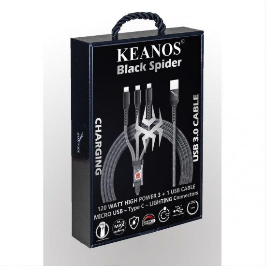 Keanos LED USB to Type-C / micro USB Cable 1.2m Μαύρο