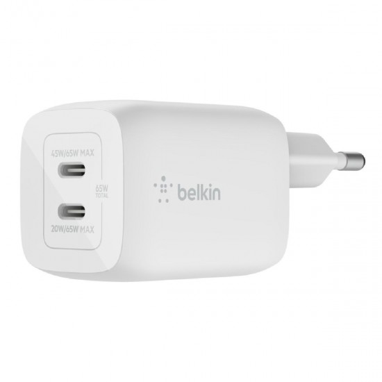 Belkin Boost Charge Pro Διπλός φορτιστής τοίχου USB-C GaN με PPS 65W (WCH013vfWH) White