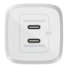 Belkin Boost Charge Pro Διπλός φορτιστής τοίχου USB-C GaN με PPS 65W (WCH013vfWH) White