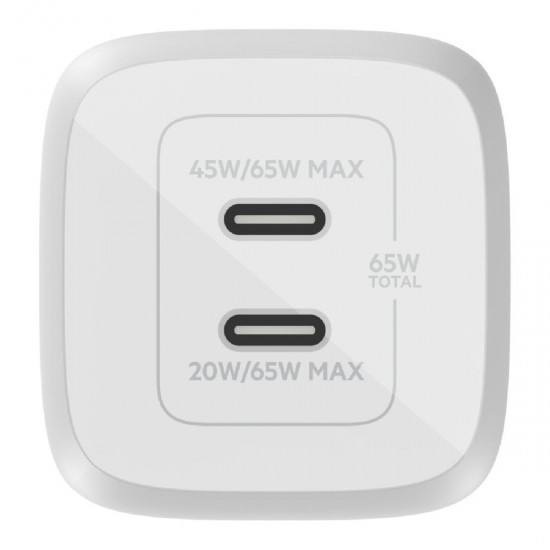 Belkin Boost Charge Pro Διπλός φορτιστής τοίχου USB-C GaN με PPS 65W (WCH013vfWH) White