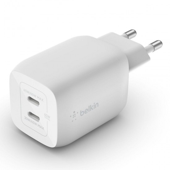 Belkin Boost Charge Pro Διπλός φορτιστής τοίχου USB-C GaN με PPS 65W (WCH013vfWH) White