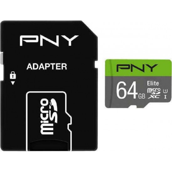 PNY Elite microSDXC 64GB Class 10 U1 UHS-I με αντάπτορα (P-SDUX64U185GW-GE)