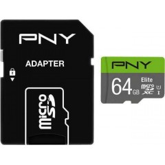 PNY Elite microSDXC 64GB Class 10 U1 UHS-I με αντάπτορα (P-SDUX64U185GW-GE)